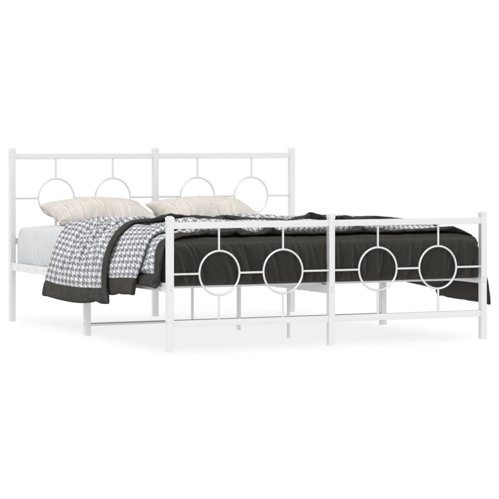 vidaXL Metal Bed Frame without Mattress with Footboard White 59.1"x78.7"