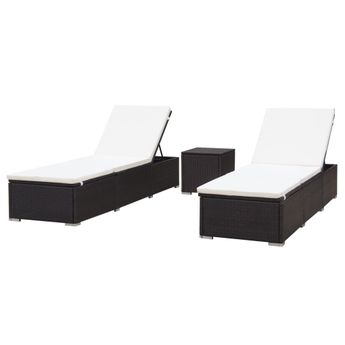 vidaXL Sun Loungers 2 pcs with Table Poly Rattan Brown