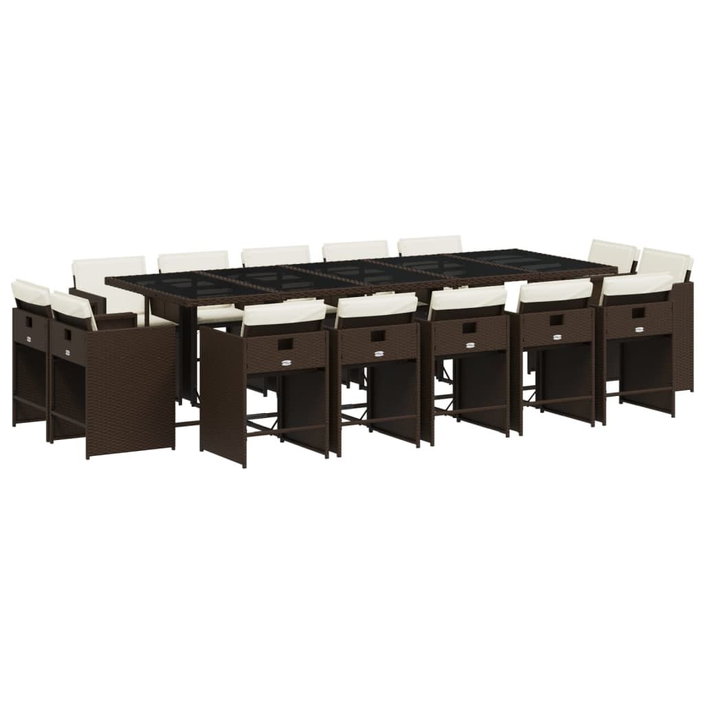 vidaXL 15 Piece Patio Dining Set with Cushions Brown Poly Rattan