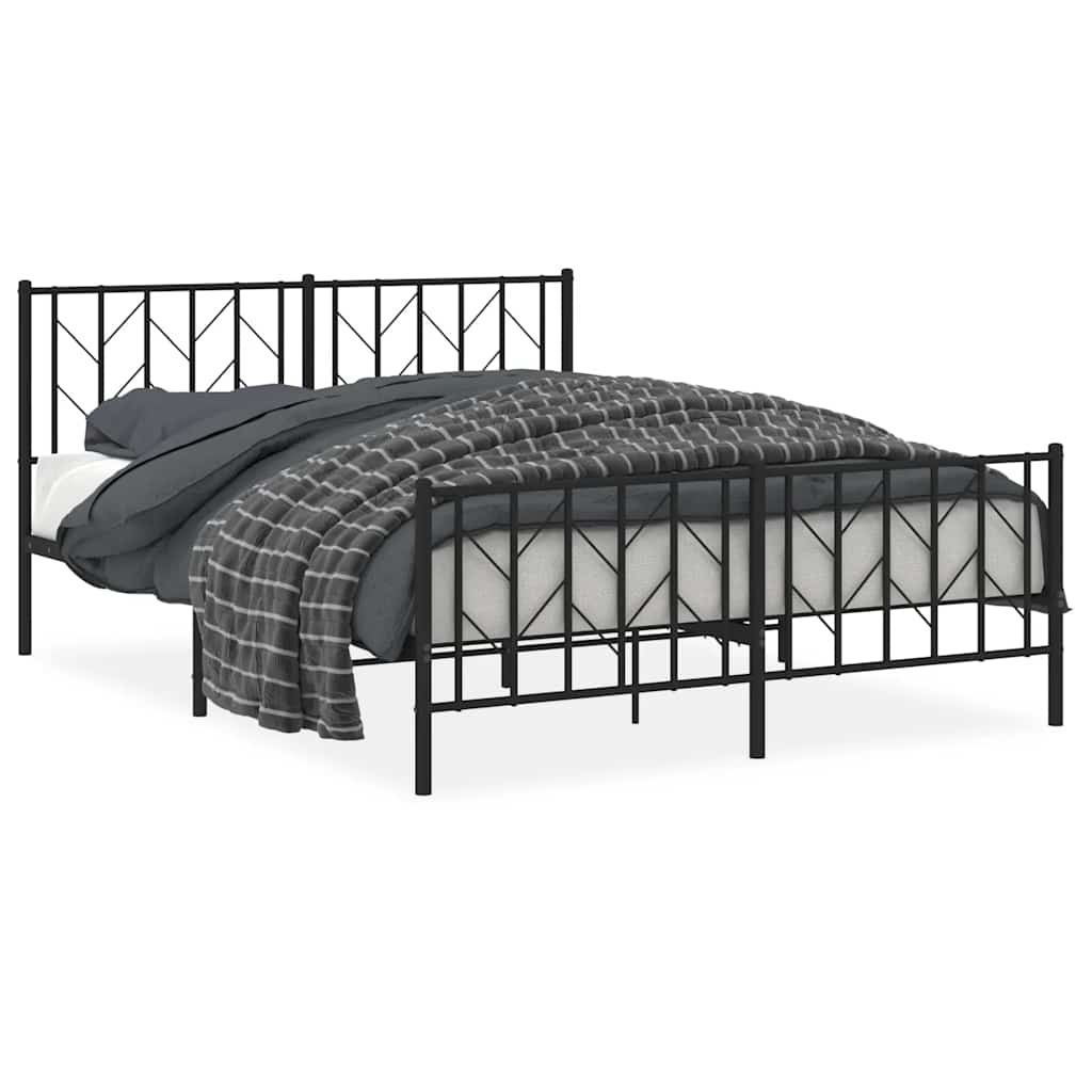 vidaXL Metal Bed Frame without Mattress with Footboard Black 59.1"x78.7"