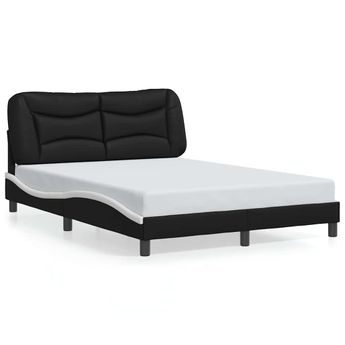 vidaXL Bed Frame without Mattress "Hvar" Black and White 53.9"x74.8" Faux Leather