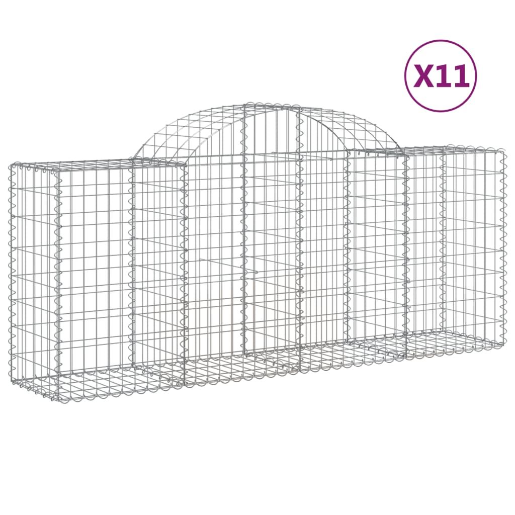 vidaXL Arched Gabion Baskets 11 pcs 200x50x80/100 cm Galvanised Iron