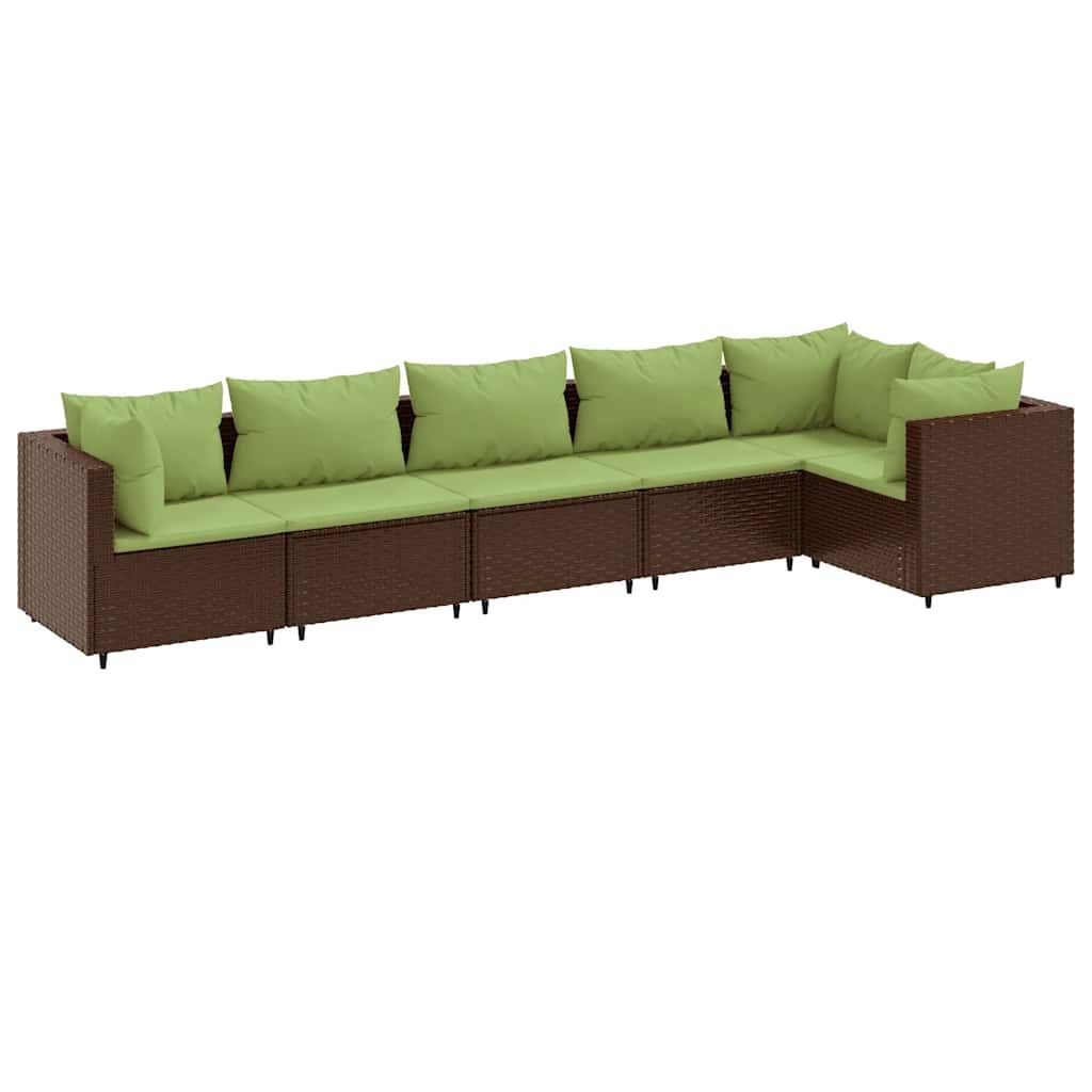 vidaXL 6 Piece Garden Lounge Set with Cushions Brown Poly Rattan
