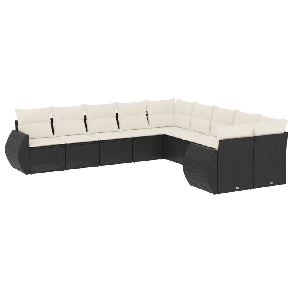 vidaXL 10 Piece Garden Sofa Set with Cushions Black Poly Rattan