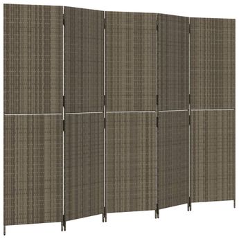 vidaXL Room Divider 5 Panels Gray Poly Rattan