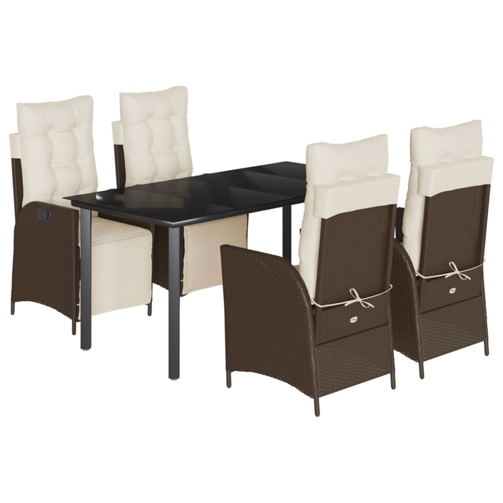 vidaXL 5 Piece Garden Dining Set with Cushions Brown Poly Rattan