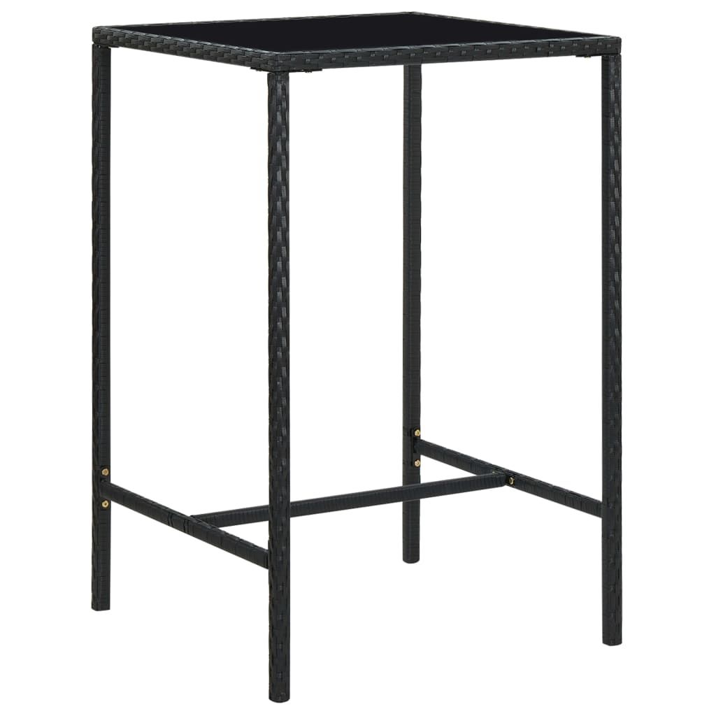vidaXL Patio Bar Table Black 27.6"x27.6"x43.3" Poly Rattan and Glass