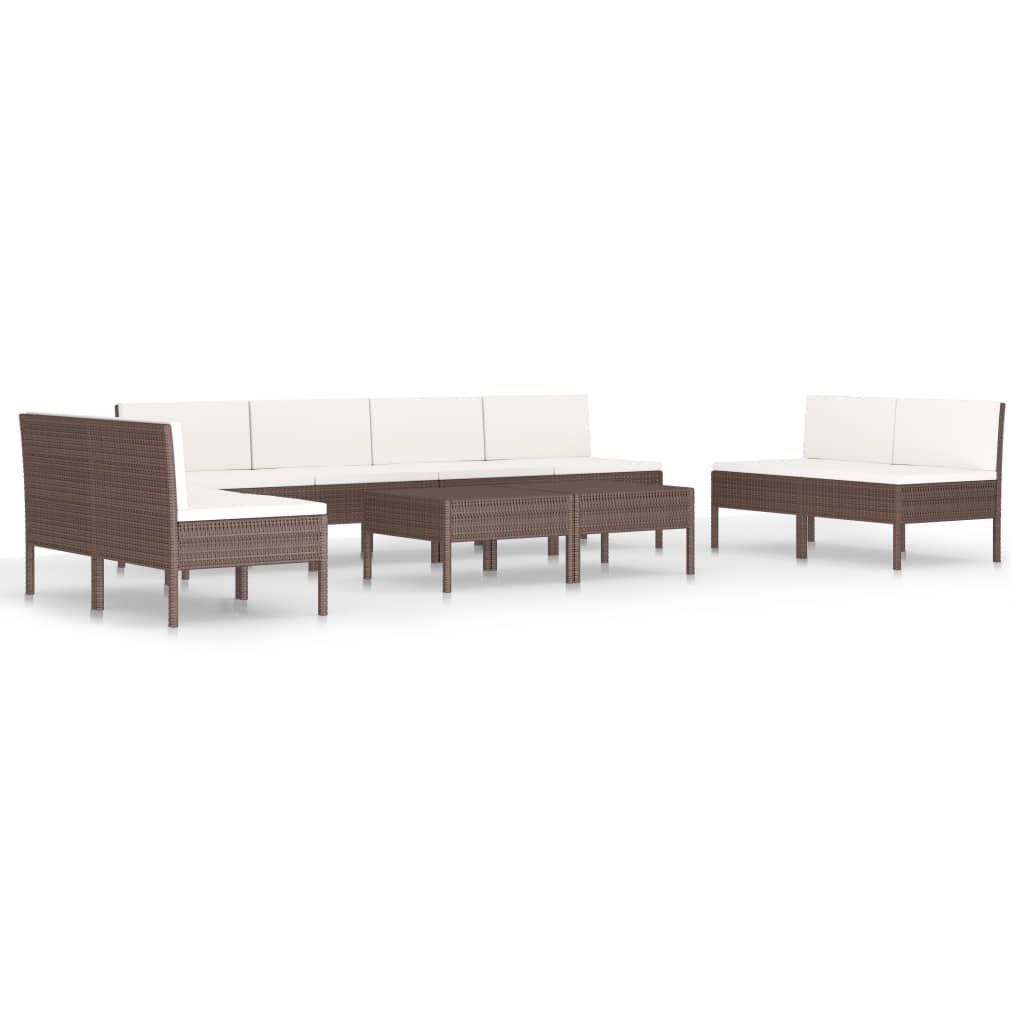 vidaXL 10 Piece Patio Lounge Set with Cushions Poly Rattan Brown