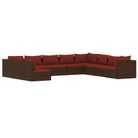 vidaXL 10 Piece Patio Lounge Set with Cushions Brown Poly Rattan
