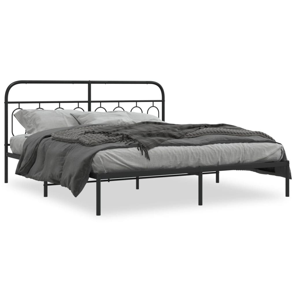 vidaXL Metal Bed Frame without Mattress with Headboard Black 76"x79.9"