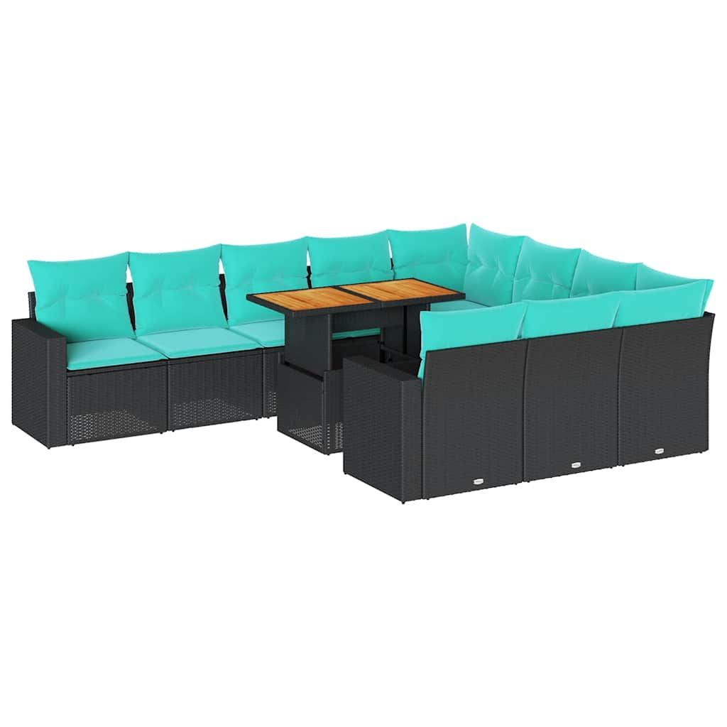 vidaXL 11 Piece Garden Sofa Set with Cushions Black Poly Rattan
