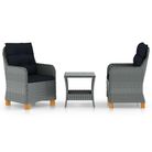 vidaXL 3 Piece Patio Lounge Set with Cushions Poly Rattan Light Gray