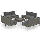 vidaXL 9 Piece Patio Lounge Set with Cushions Poly Rattan Gray