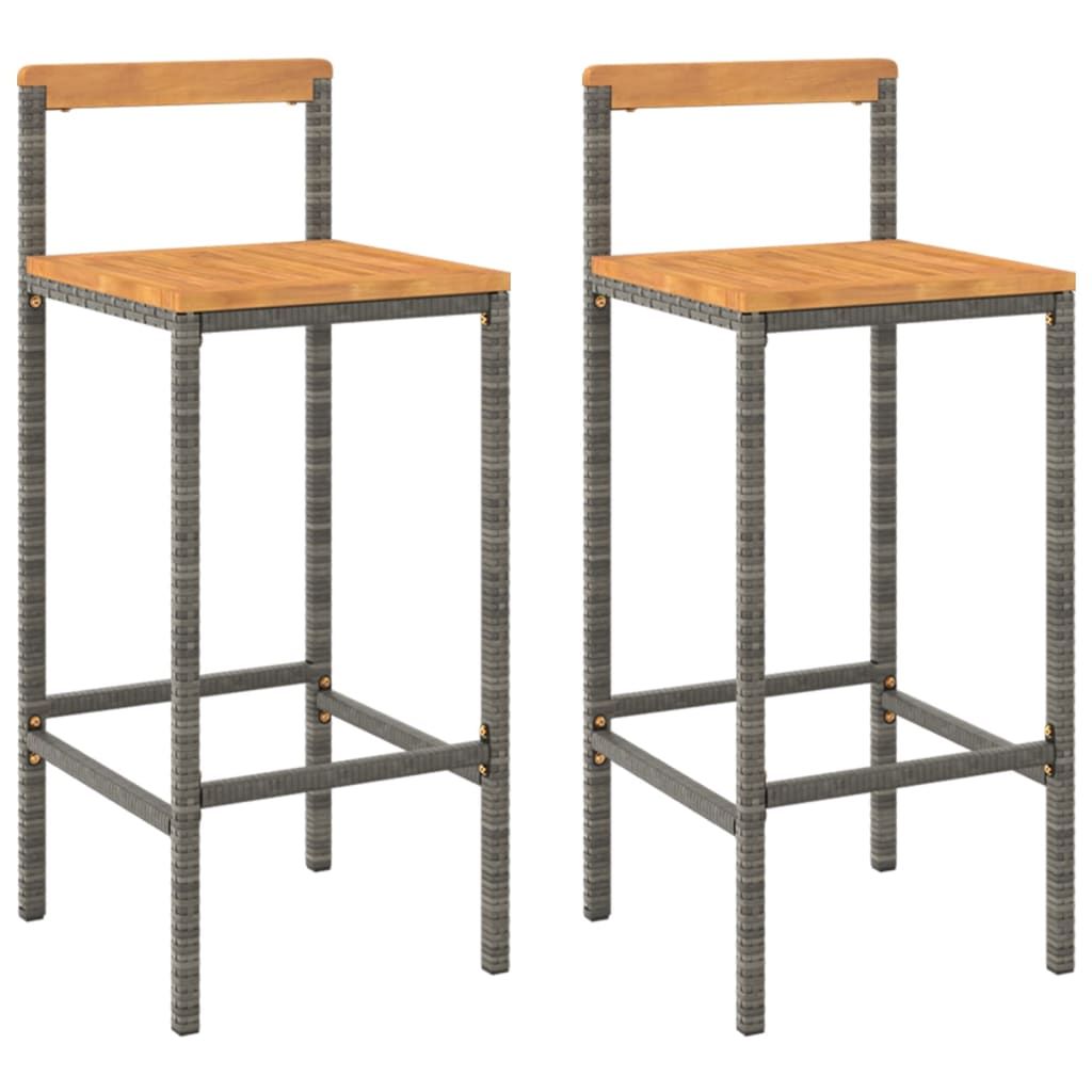 vidaXL Bar Stools 2 pcs Grey Poly Rattan and Solid Wood Acacia