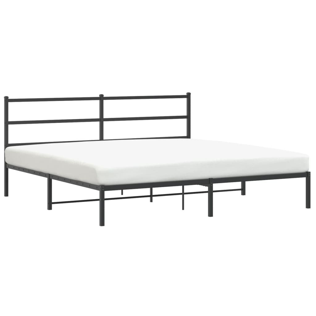 vidaXL Metal Bed Frame without Mattress with Headboard Black 76"x79.9"
