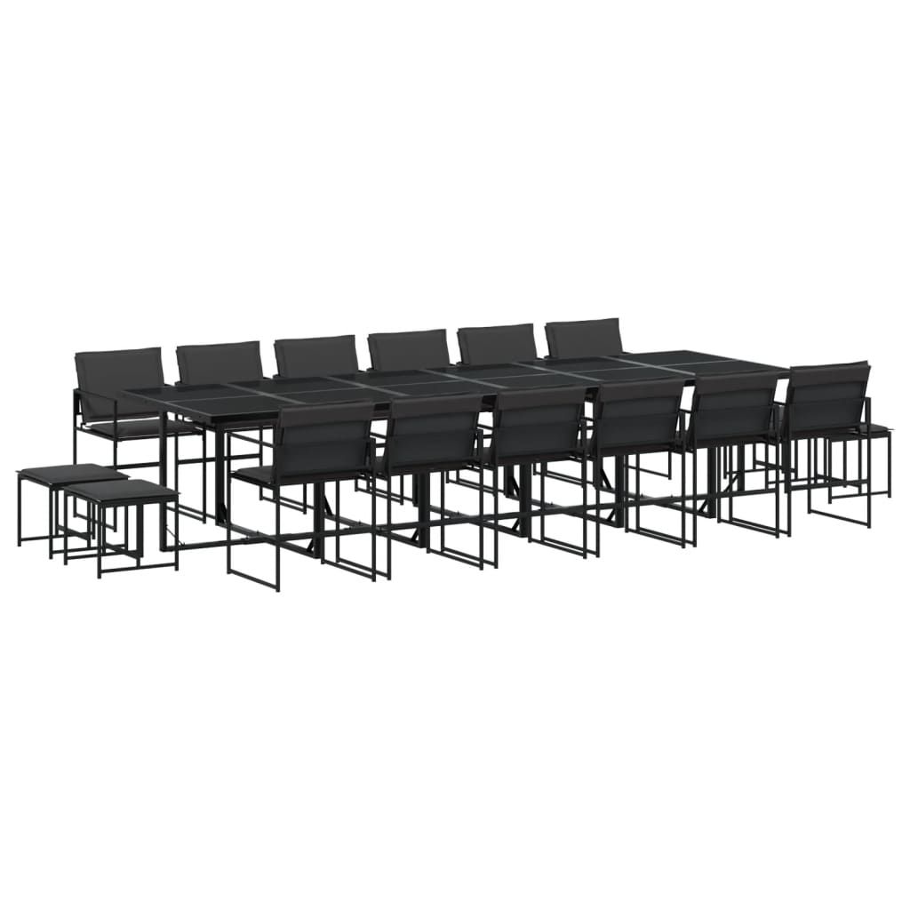 vidaXL 17 Piece Patio Dining Set with Cushions Black Textilene