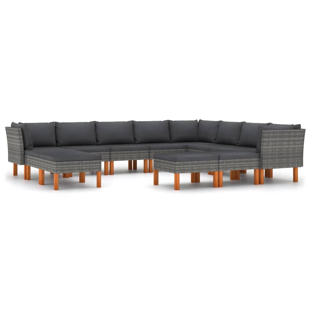 vidaXL 12 Piece Patio Lounge Set with Cushions Poly Rattan Gray
