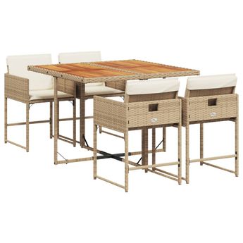 vidaXL 5 Piece Patio Dining Set with Cushions Beige Poly Rattan