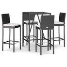 vidaXL 5 Piece Garden Bar Set with Cushions Black Poly Rattan