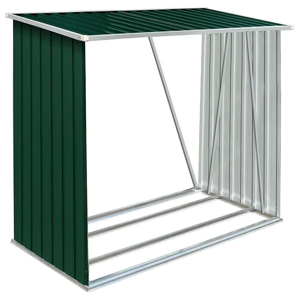 vidaXL Garden Log Storage Shed Galvanized Steel 64.2"x32.7"x60.6" Green