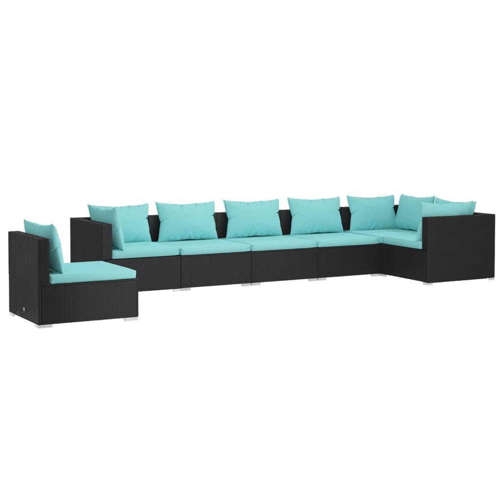vidaXL 7 Piece Garden Lounge Set with Cushions Poly Rattan Black
