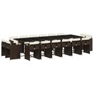 vidaXL 17 Piece Patio Dining Set with Cushions Brown Poly Rattan