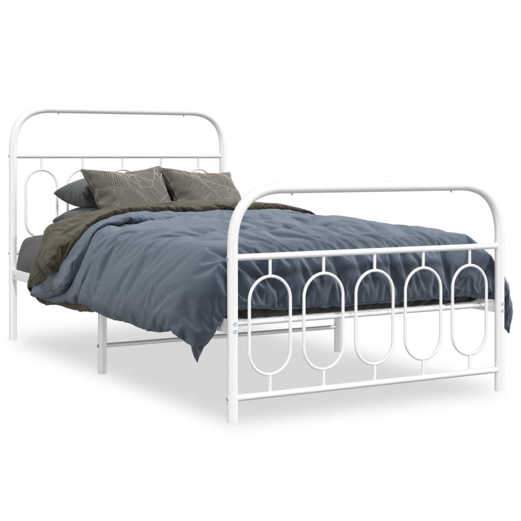 vidaXL Metal Bed Frame without Mattress with Footboard White 39.4"x78.7"