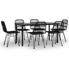 vidaXL 7 Piece Garden Dining Set Black Poly Rattan