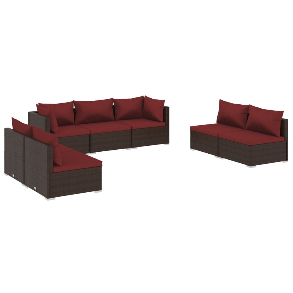 vidaXL 7 Piece Patio Lounge Set with Cushions Poly Rattan Brown