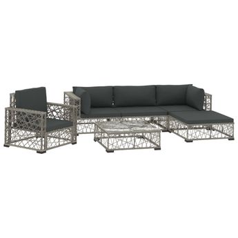 vidaXL 6 Piece Patio Lounge Set with Cushions Poly Rattan Gray