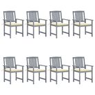 vidaXL Patio Chairs with Cushions 8 pcs Solid Acacia Wood Gray