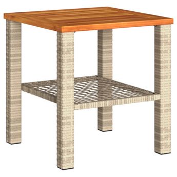 vidaXL Patio Table Beige 15.7"x15.7"x16.5" Poly Rattan Acacia Wood