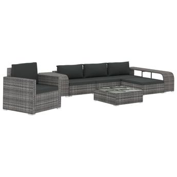 vidaXL 8 Piece Patio Lounge Set with Cushions Poly Rattan Gray