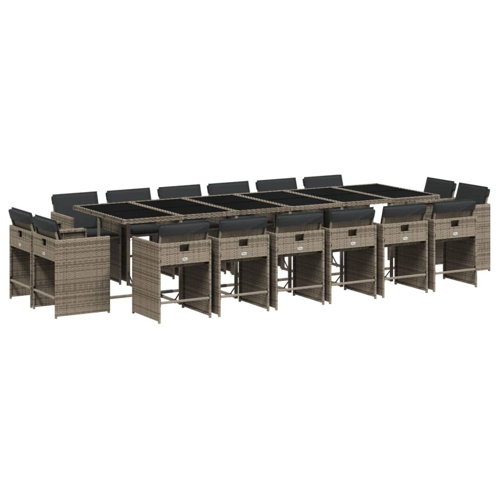 vidaXL 17 Piece Patio Dining Set with Cushions Gray Poly Rattan