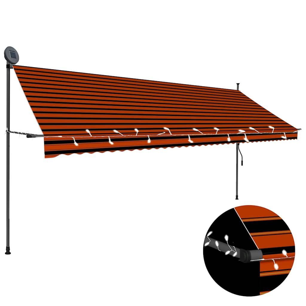 vidaXL Manual Retractable Awning with LED 157.5" Orange and Brown