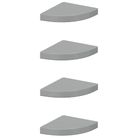 vidaXL Floating Corner Shelves 4 pcs High Gloss Gray 9.8"x9.8"x1.5" MDF