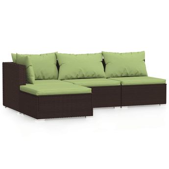 vidaXL 4 Piece Garden Lounge Set with Cushions Brown Poly Rattan