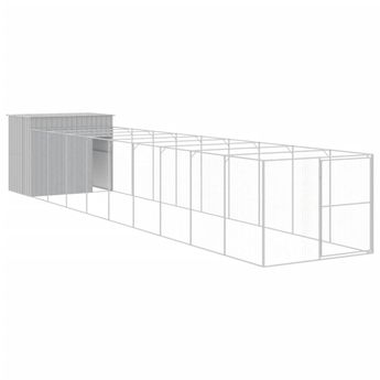 vidaXL Dog House with Run Light Gray 84.3"x420.9"x71.3" Galvanized Steel