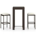 vidaXL 3 Piece Garden Bar Set with Cushions Poly Rattan Brown