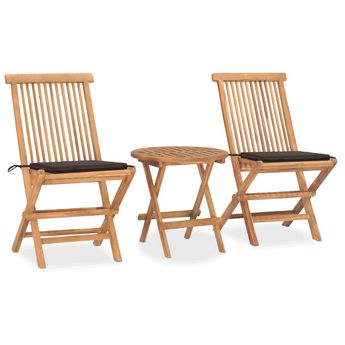 vidaXL 3 Piece Folding Patio Dining Set with Cushion Solid Teak Wood