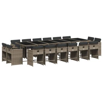 vidaXL 17 Piece Patio Dining Set with Cushions Gray Poly Rattan