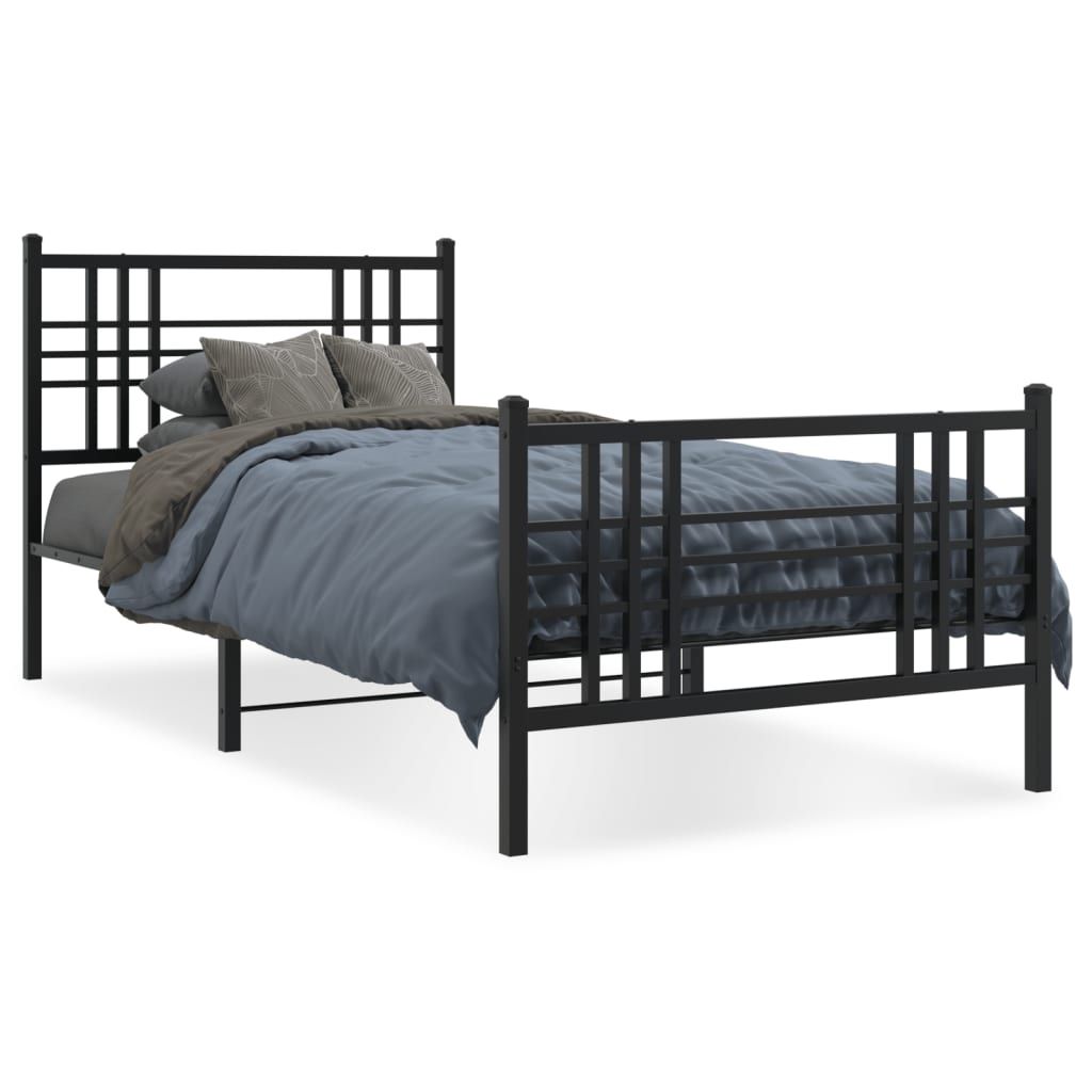 vidaXL Metal Bed Frame without Mattress with Footboard Black 39.4"x78.7"