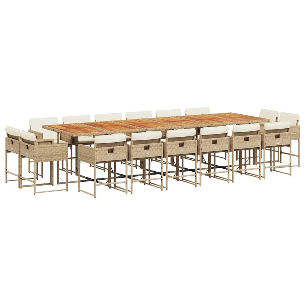 vidaXL 17 Piece Patio Dining Set with Cushions Beige Poly Rattan