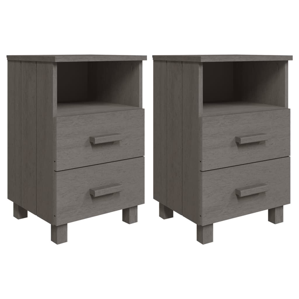 vidaXL Bedside Cabinets HAMAR 2 pcs Light Gray 15.7"x13.8"x24.4" Solid Wood
