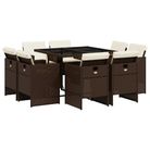 vidaXL 9 Piece Patio Dining Set with Cushions Brown Poly Rattan