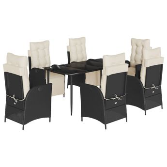 vidaXL 7 Piece Garden Dining Set with Cushions Black Poly Rattan