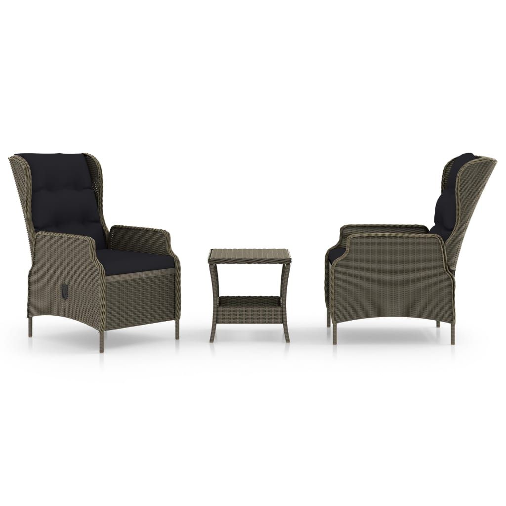 vidaXL 3 Piece Patio Lounge Set with Cushions Poly Rattan Brown