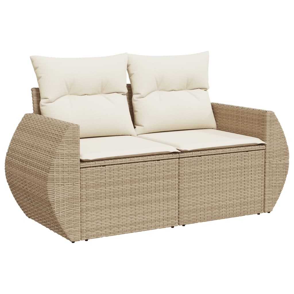 vidaXL Garden Sofa with Cushions 2-Seater Beige Poly Rattan