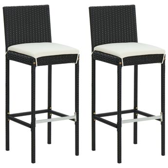 vidaXL Garden Bar Stools with Cushions 2 pcs Black Poly Rattan