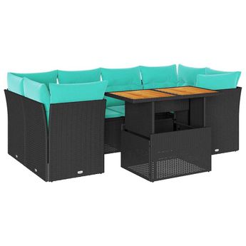 vidaXL 7 Piece Garden Sofa Set with Cushions Black Poly Rattan